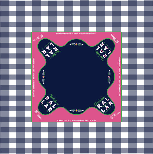 Mahjong tablecloth Navy Blue Buffalo Check and Pink 