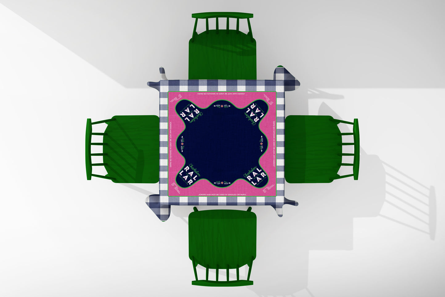 Mahjong Tablecloth Top-down view Navy Buffalo Check with Pink