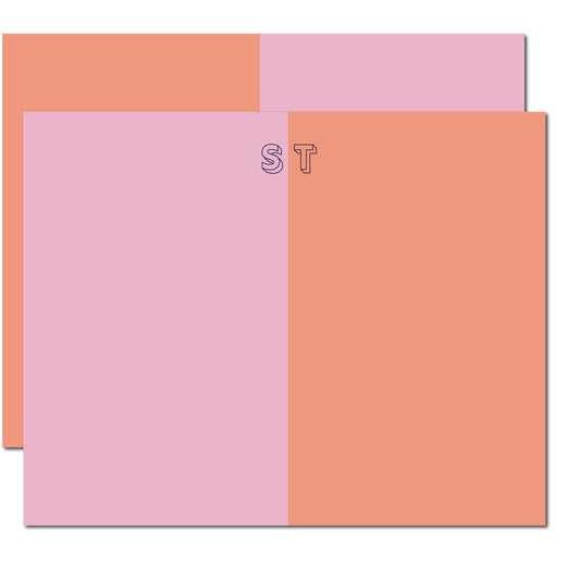 Cabana Block Personalized Flat Note Cards | Tangerine & Pink