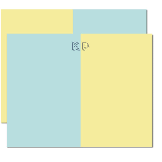 Cabana Block Personalized Flat Note Cards | Light Blue & Yellow