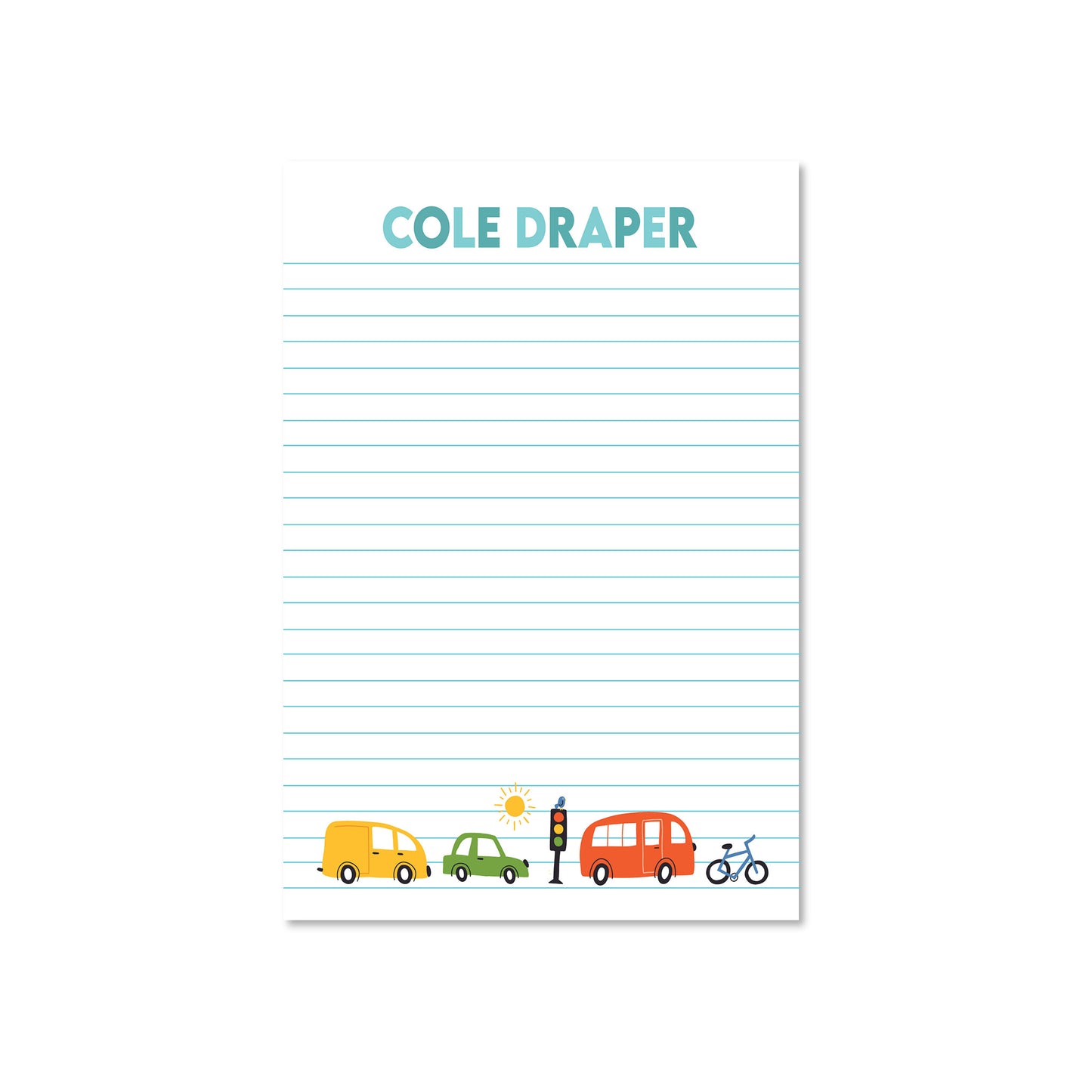 Personalized 5" x 7" Notepad - Cars Design