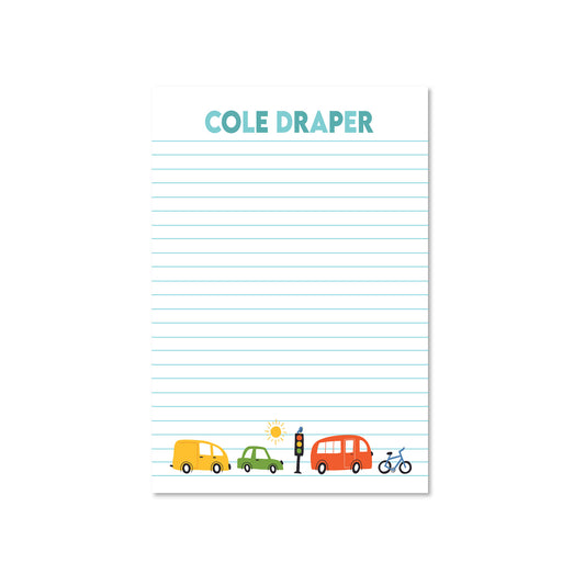 Personalized 5" x 7" Notepad - Cars Design