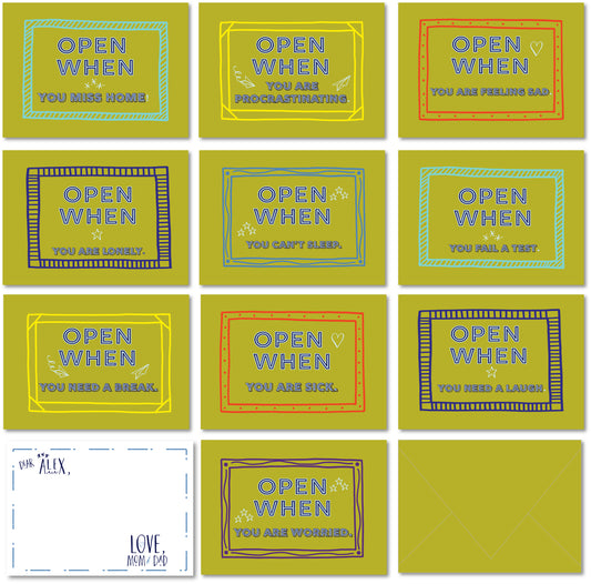 Open When Envelopes + Personalized Notecards – Avocado Green
