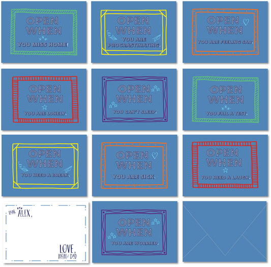 Open When Envelopes + Personalized Notecards – Cool Blue