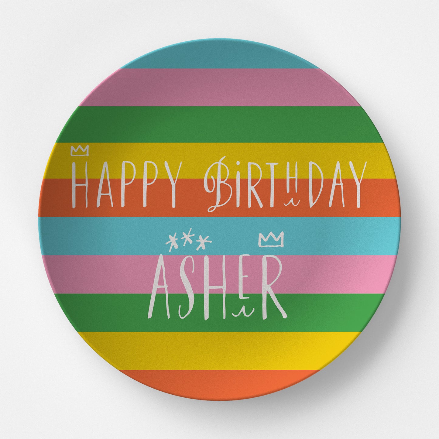 Happy Birthday Happy Yellow Stripes Personalized Kids Plate