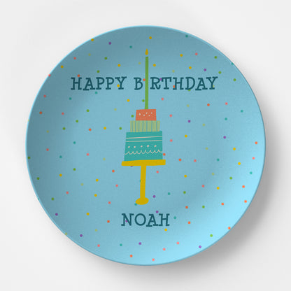 Happy Birthday Blue with Confetti Personalized Kids Plate