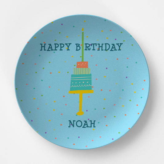 Happy Birthday Blue with Confetti Personalized Kids Plate