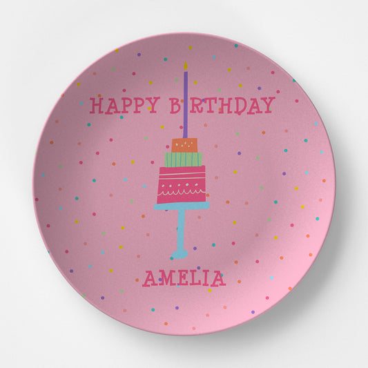 Happy Birthday Pink with Confetti Personalized Plate