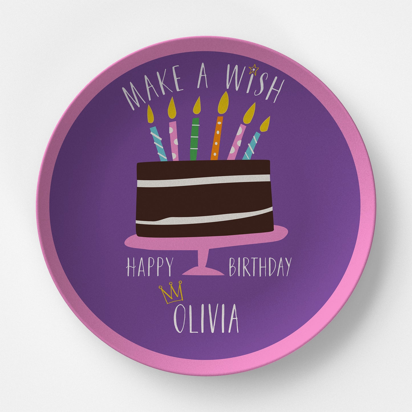 Happy Birthday Make a Wish Purple & Pink Personalized Kids Plate