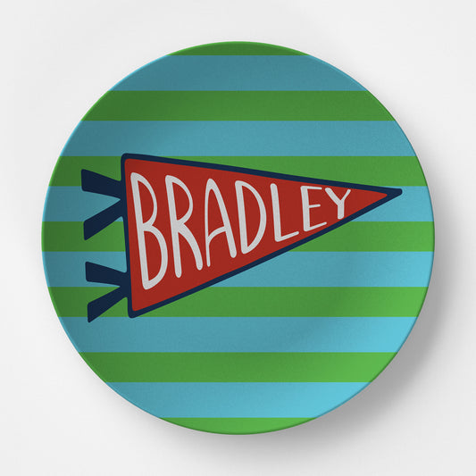 Red Pennant & Stripes | Personalized Kids Plate