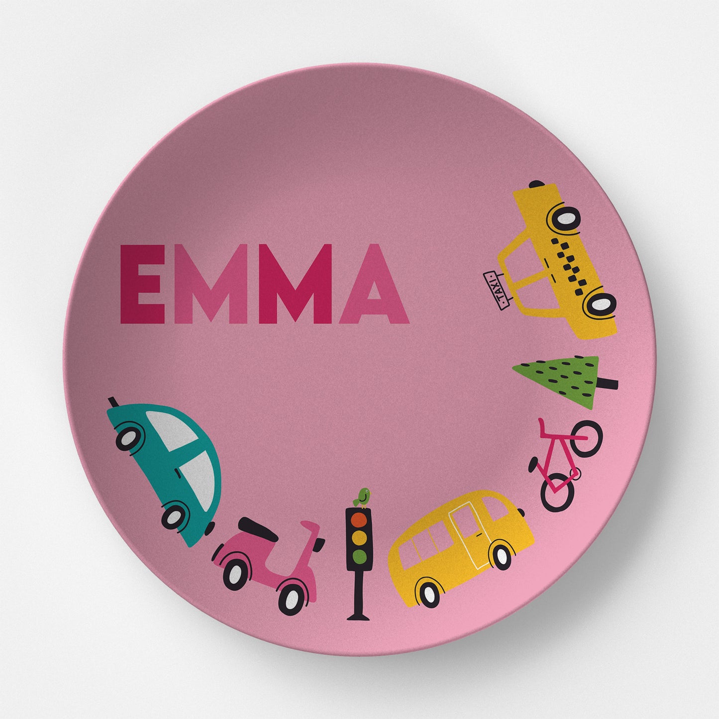 Cars & Bikes Pink | Personalized Kids Plate