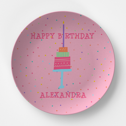 Happy Birthday Pink with Confetti Personalized Plate