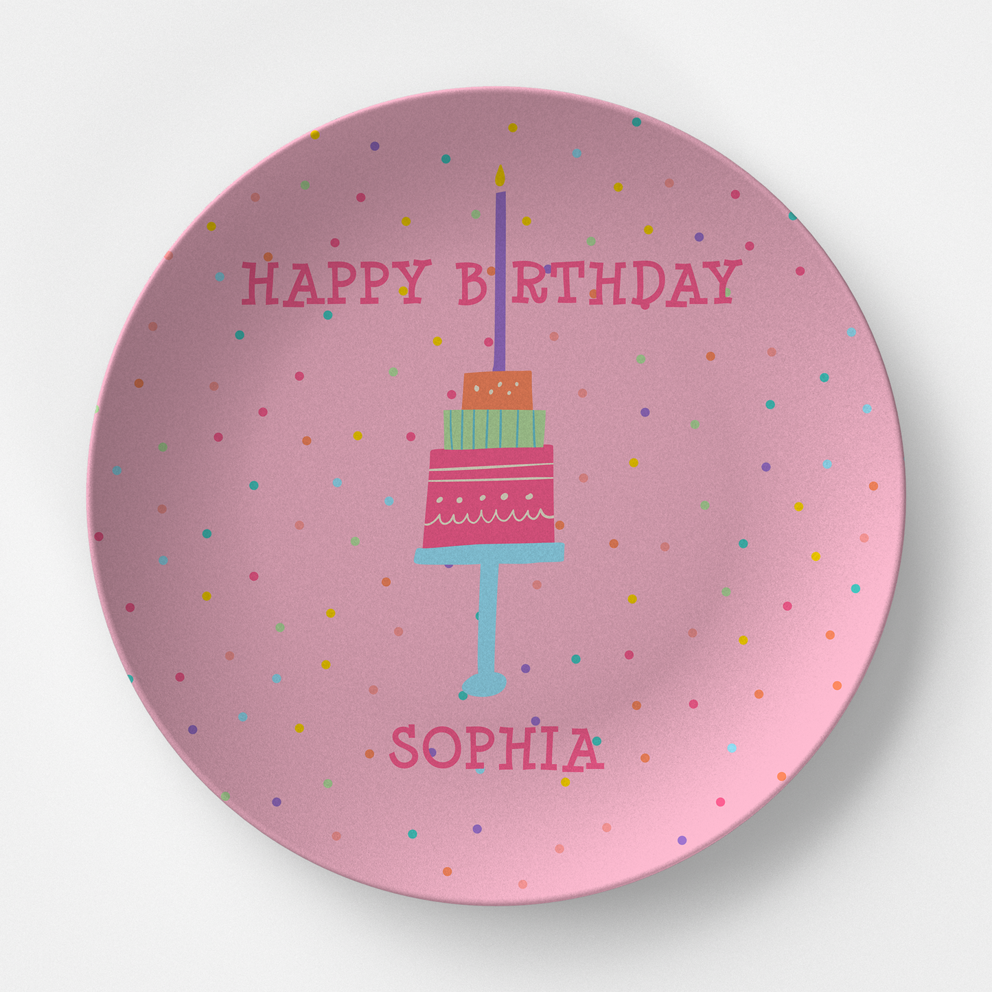 Happy Birthday Pink with Confetti Personalized Plate from Happy Yellow Paper