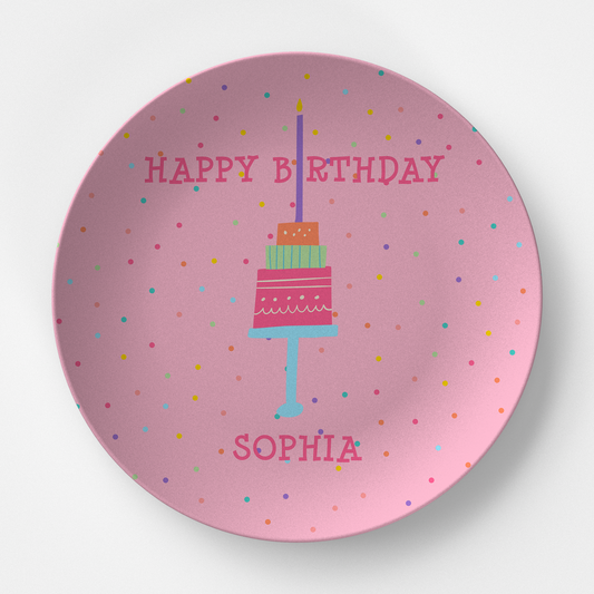 Happy Birthday Pink with Confetti Personalized Plate from Happy Yellow Paper