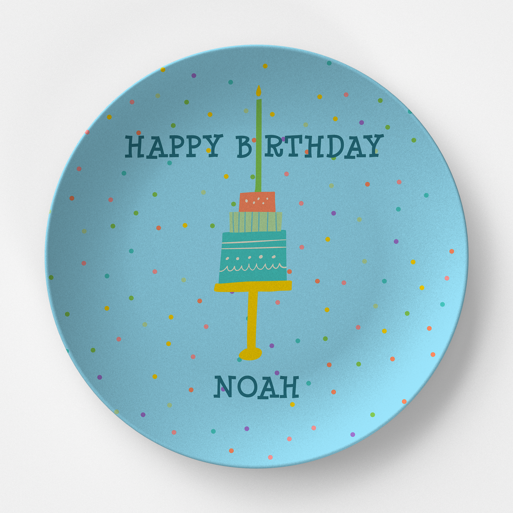 Happy Birthday Blue with Confetti Personalized Kids Plate from Happy Yellow Paper