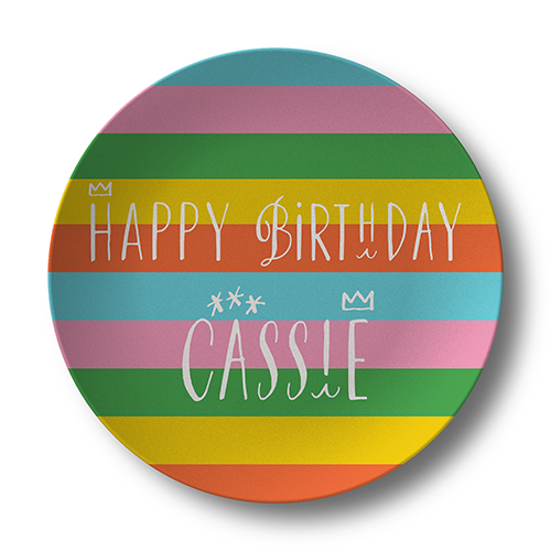 Happy Birthday Happy Yellow Stripes Personalized Kids Plate from Happy Yellow Paper