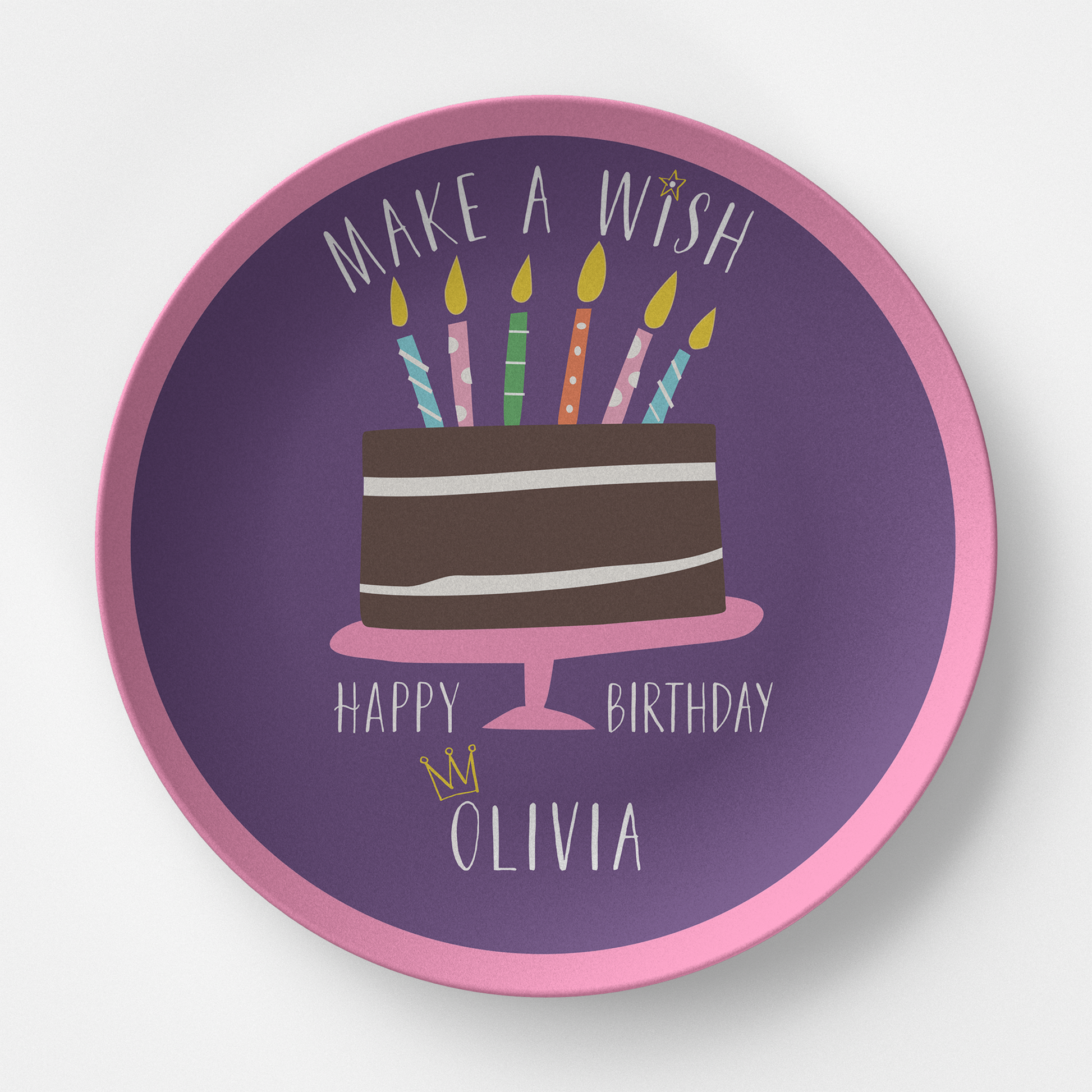 Happy Birthday Make a Wish Purple & Pink Personalized Kids Plate from Happy Yellow Paper