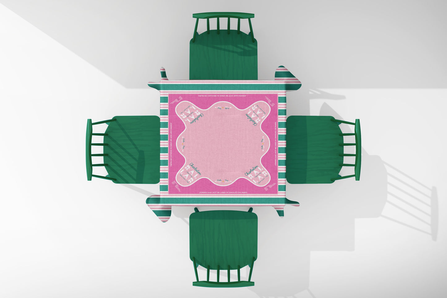 Mahjong Tablecloth – 58" x 58" – Pink & Green Stripe (Cotton)