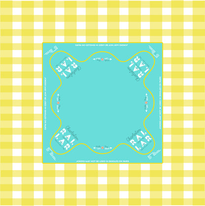 Yellow Buffalo Check and Teal Mahjong tablecloth - Happy Yellow Paper