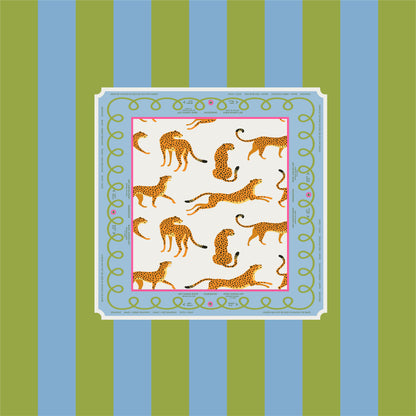 Mahjong Tablecloth – 58" x 58" – Leopard Green & Blue Stripe (Cotton)