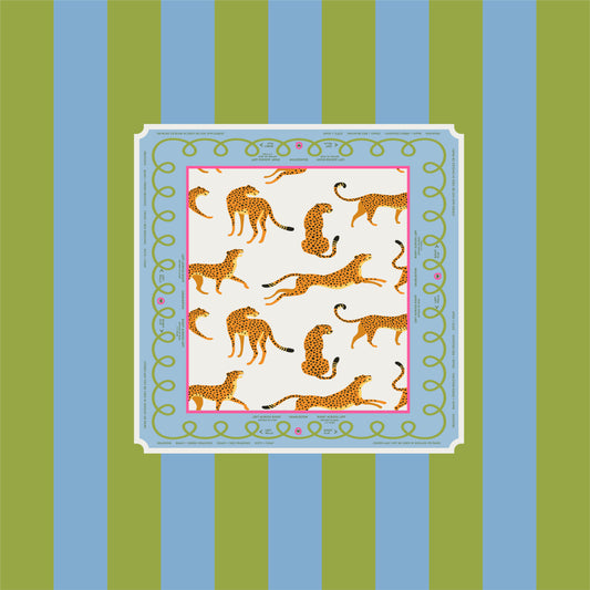 Mahjong Tablecloth – 58" x 58" – Leopard Green & Blue Stripe (Cotton)