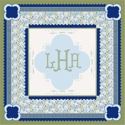 Preppy Instructional Mahjong Tablecloth | Blue & Green With Monogram