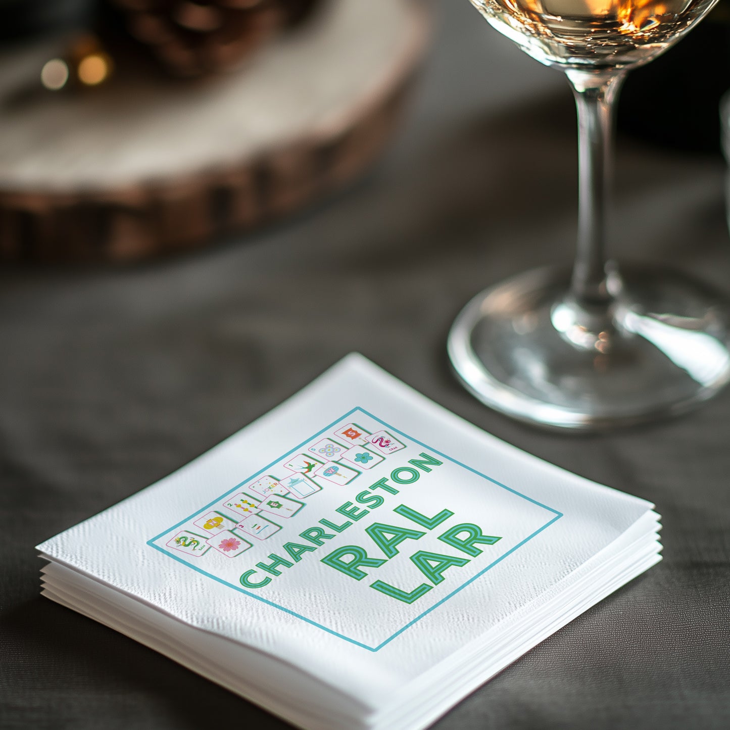 Mahjong Game Charleston Cocktail Napkins – Set of 50 Disposable Beverage Napkins
