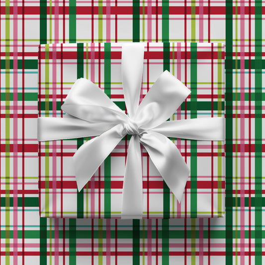 Christmas Pink & Green Plaid Gift Wrap Sheets