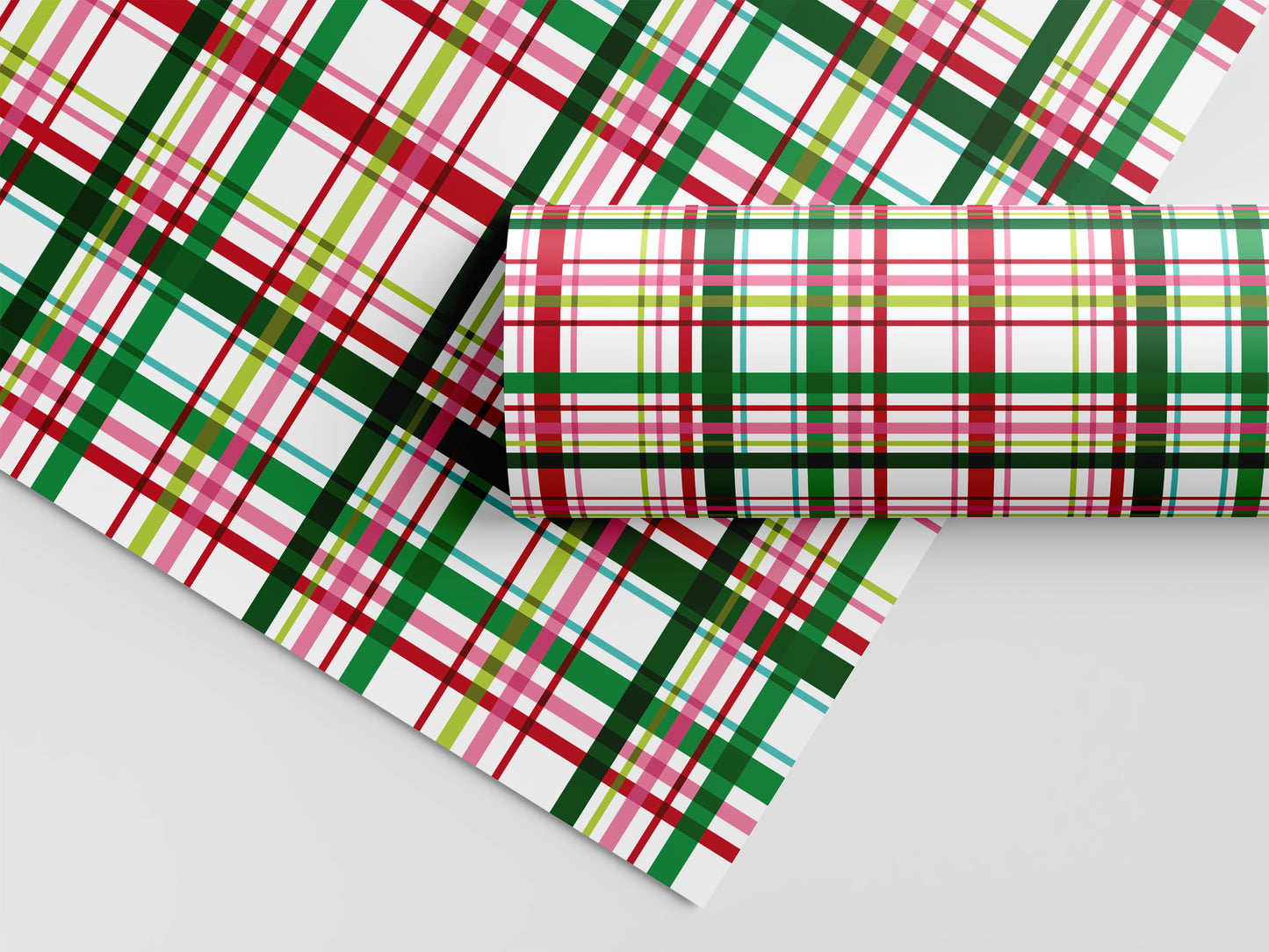 Christmas Pink & Green Plaid Gift Wrap Sheets